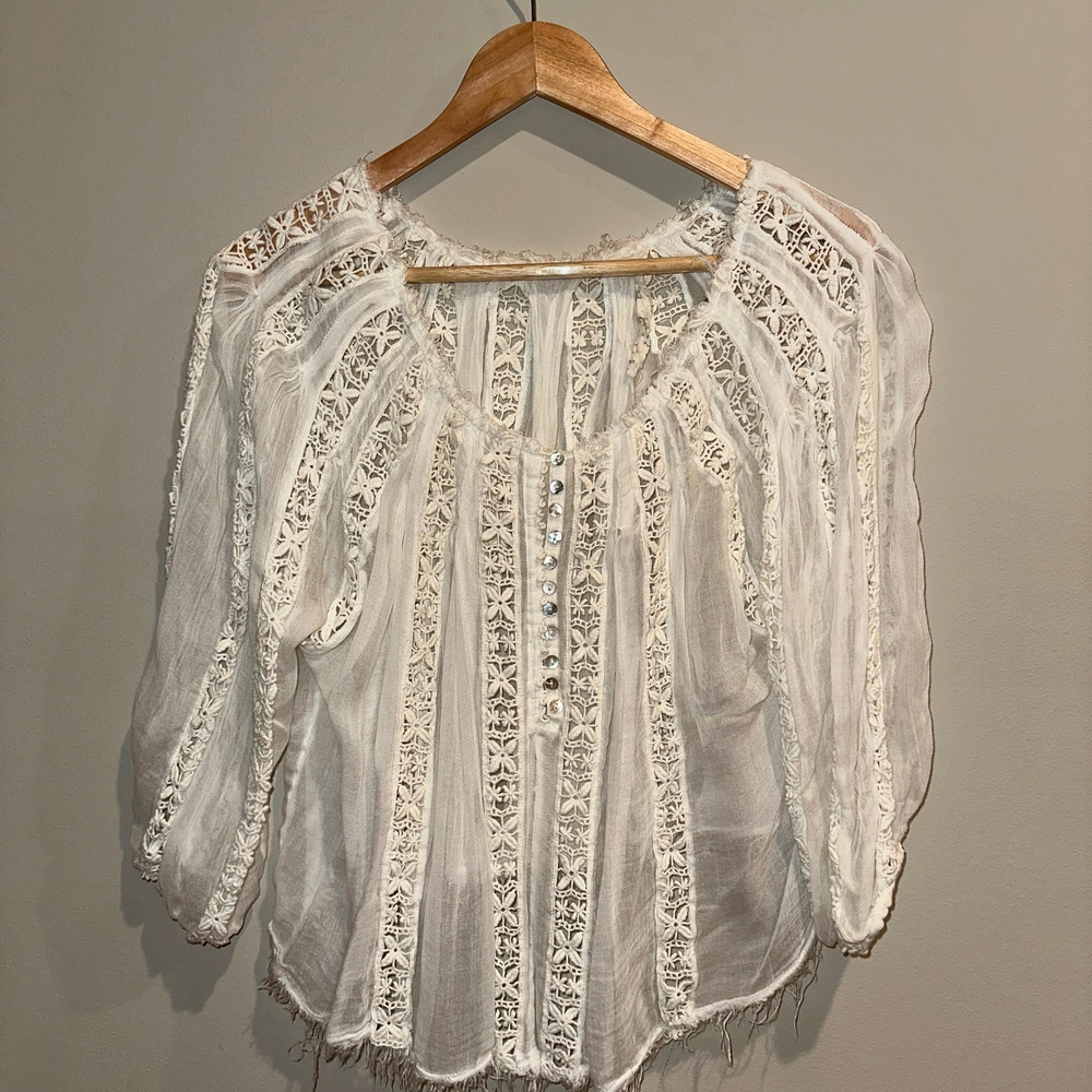 Free People Sheer White Lace Blouse